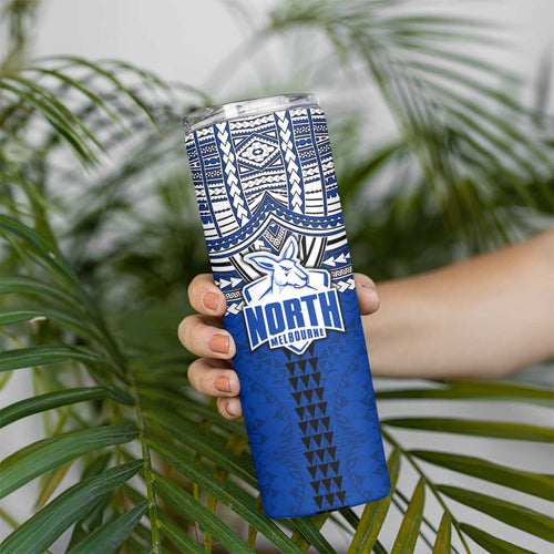 Personalized North Melbourne Kangaroos Skinny Tumbler Polynesian Tribal Pattern Heritage Football