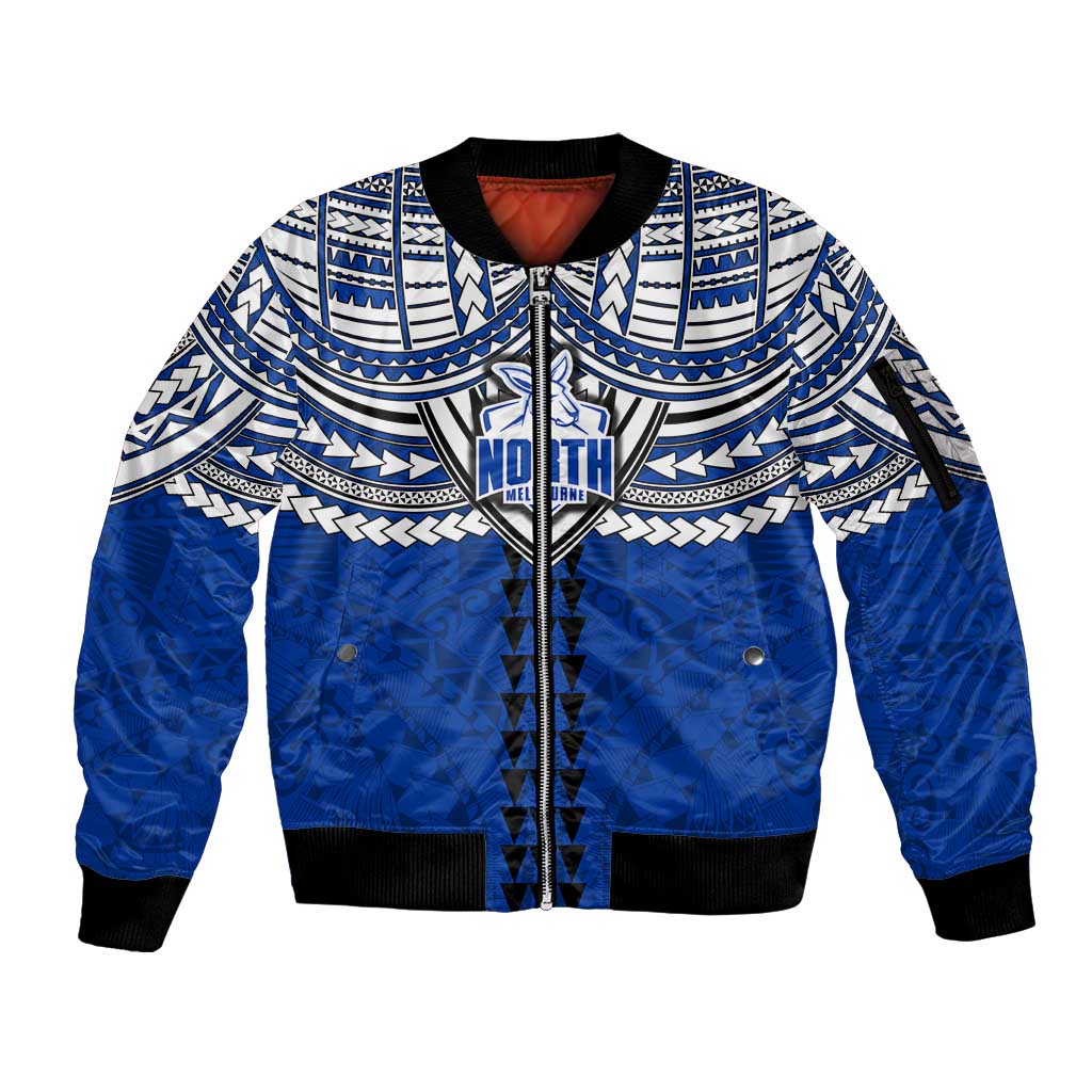 Personalized North Melbourne Kangaroos Sleeve Zip Bomber Jacket Polynesian Tribal Pattern Heritage Football