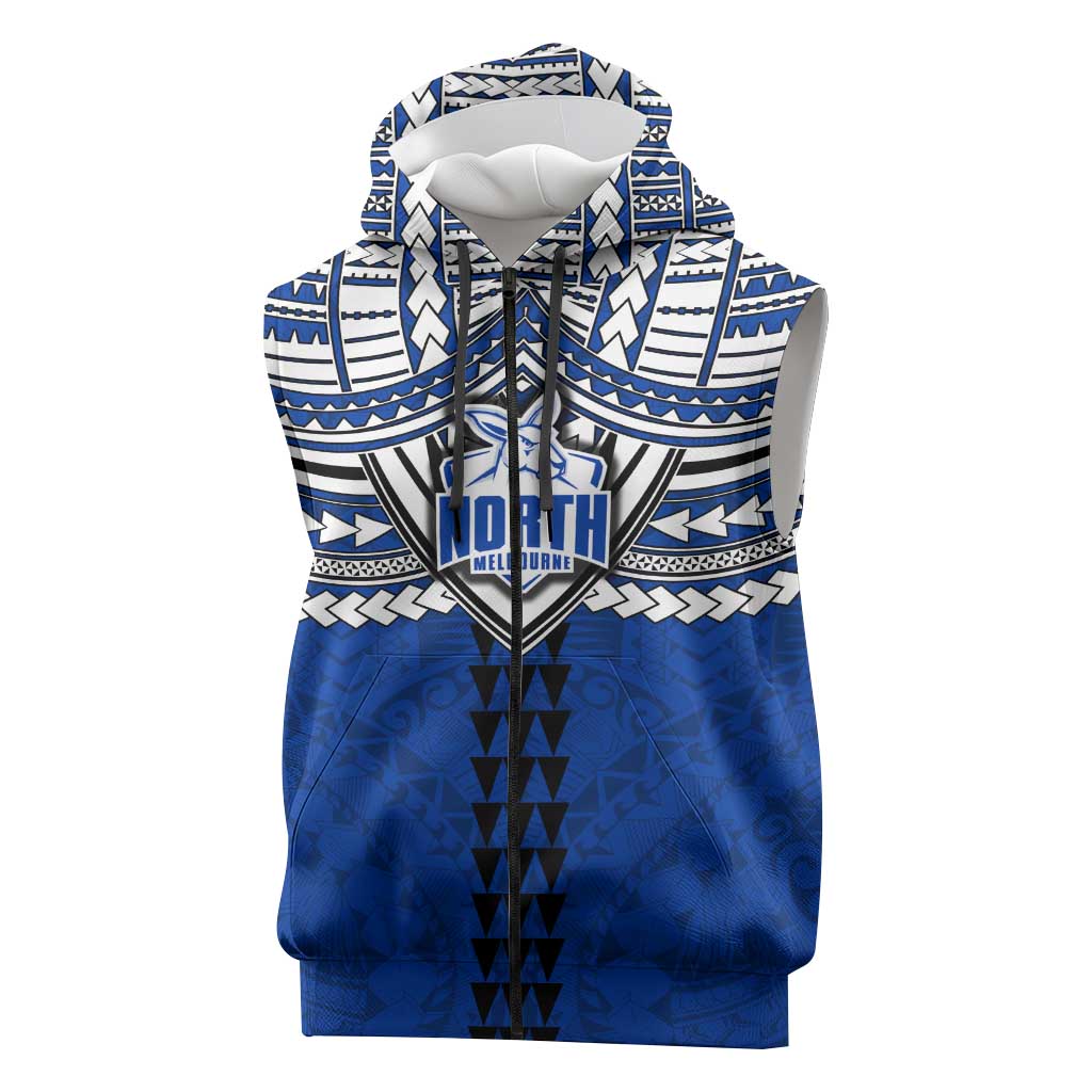 Personalized North Melbourne Kangaroos Sleeveless Zip Hoodie Polynesian Tribal Pattern Heritage Football
