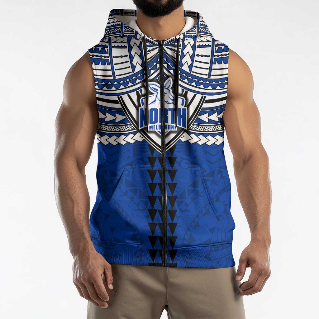 Personalized North Melbourne Kangaroos Sleeveless Zip Hoodie Polynesian Tribal Pattern Heritage Football