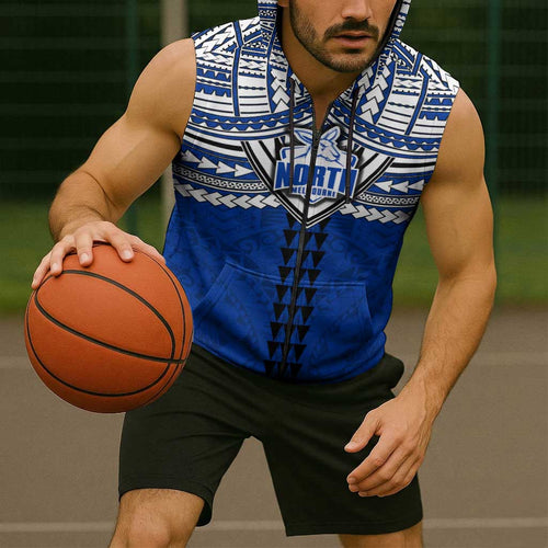 Personalized North Melbourne Kangaroos Sleeveless Zip Hoodie Polynesian Tribal Pattern Heritage Football