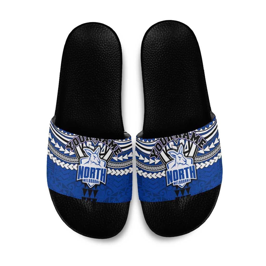 Personalized North Melbourne Kangaroos Slide Sandals Polynesian Tribal Pattern Heritage Football