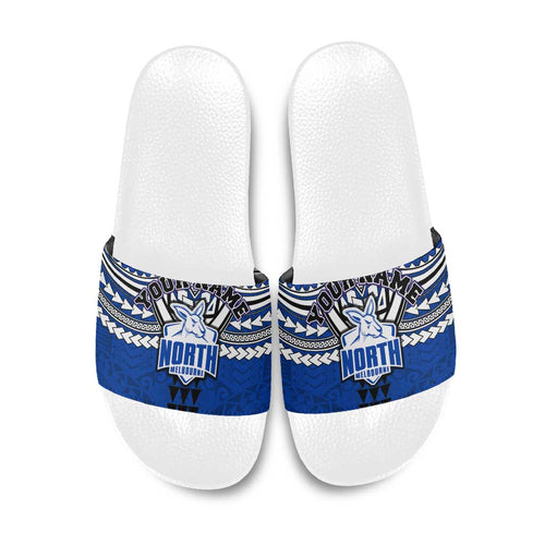 Personalized North Melbourne Kangaroos Slide Sandals Polynesian Tribal Pattern Heritage Football