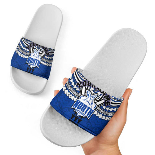 Personalized North Melbourne Kangaroos Slide Sandals Polynesian Tribal Pattern Heritage Football