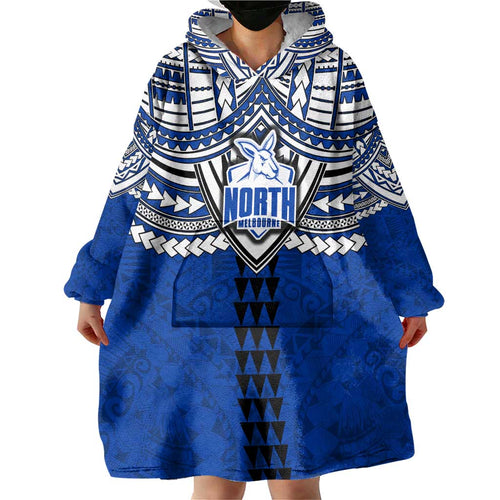 Personalized North Melbourne Kangaroos Wearable Blanket Hoodie Polynesian Tribal Pattern Heritage Football