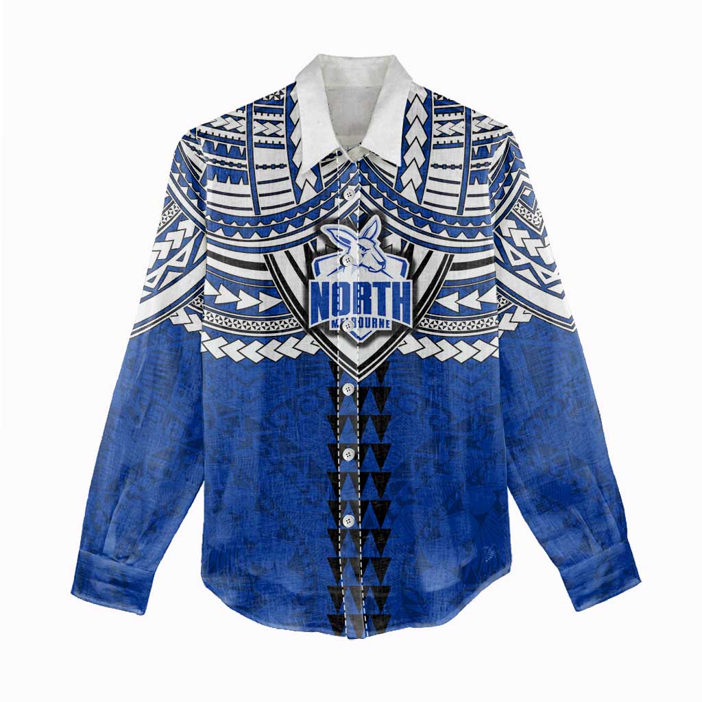 Personalized North Melbourne Kangaroos Women Casual Shirt Polynesian Tribal Pattern Heritage Football