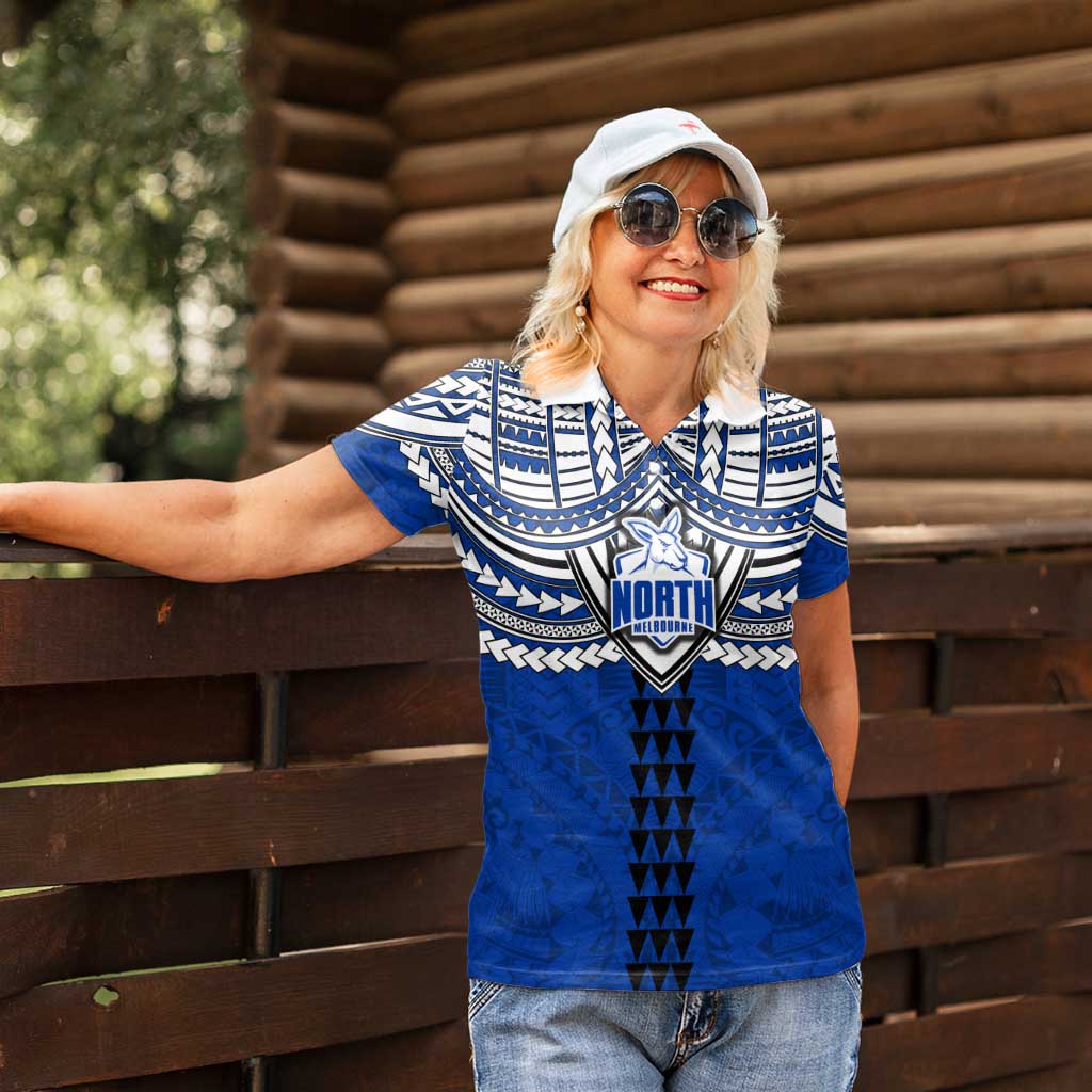 Personalized North Melbourne Kangaroos Women Polo Shirt Polynesian Tribal Pattern Heritage Football