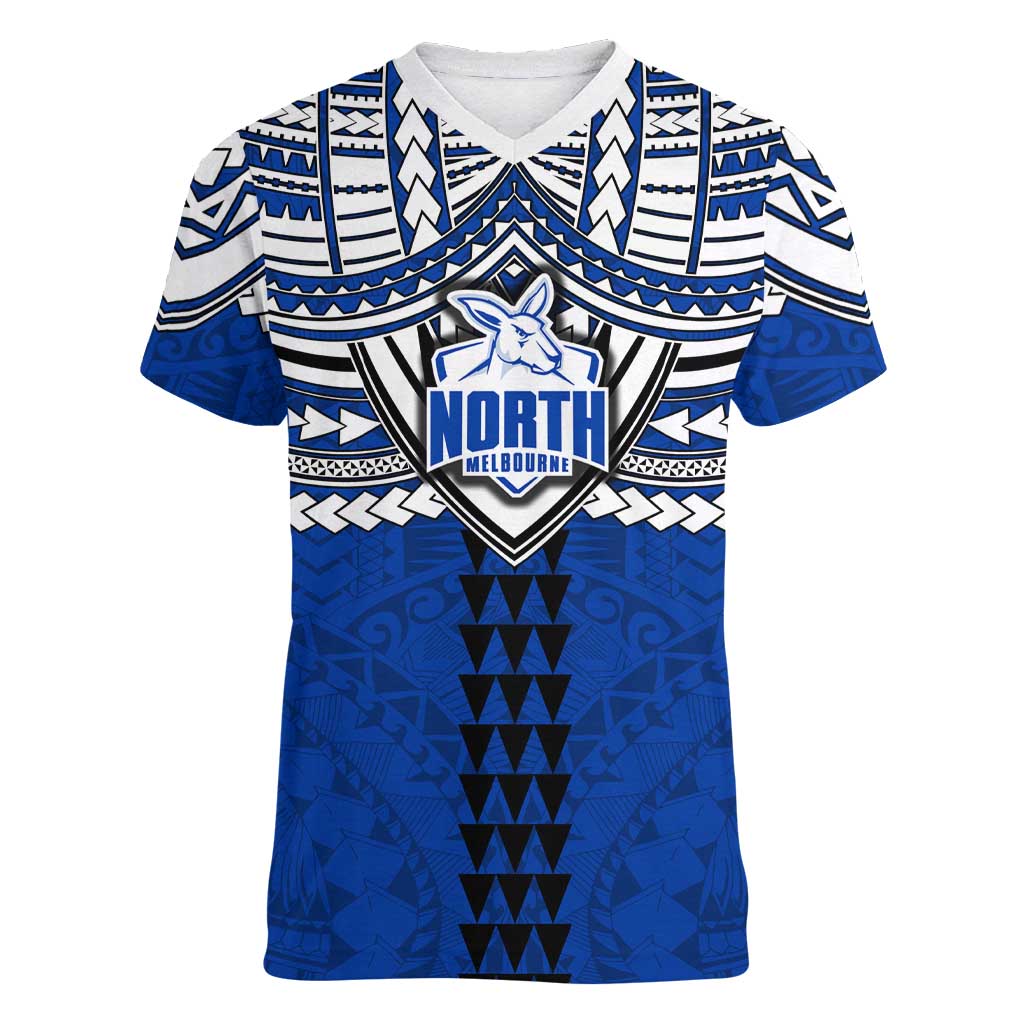 Personalized North Melbourne Kangaroos Women V-Neck T-Shirt Polynesian Tribal Pattern Heritage Football