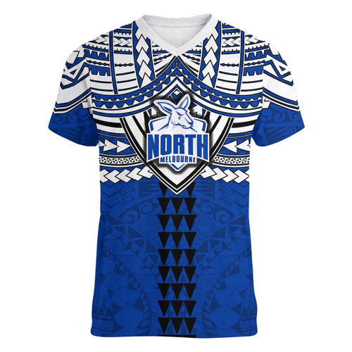 Personalized North Melbourne Kangaroos Women V-Neck T-Shirt Polynesian Tribal Pattern Heritage Football