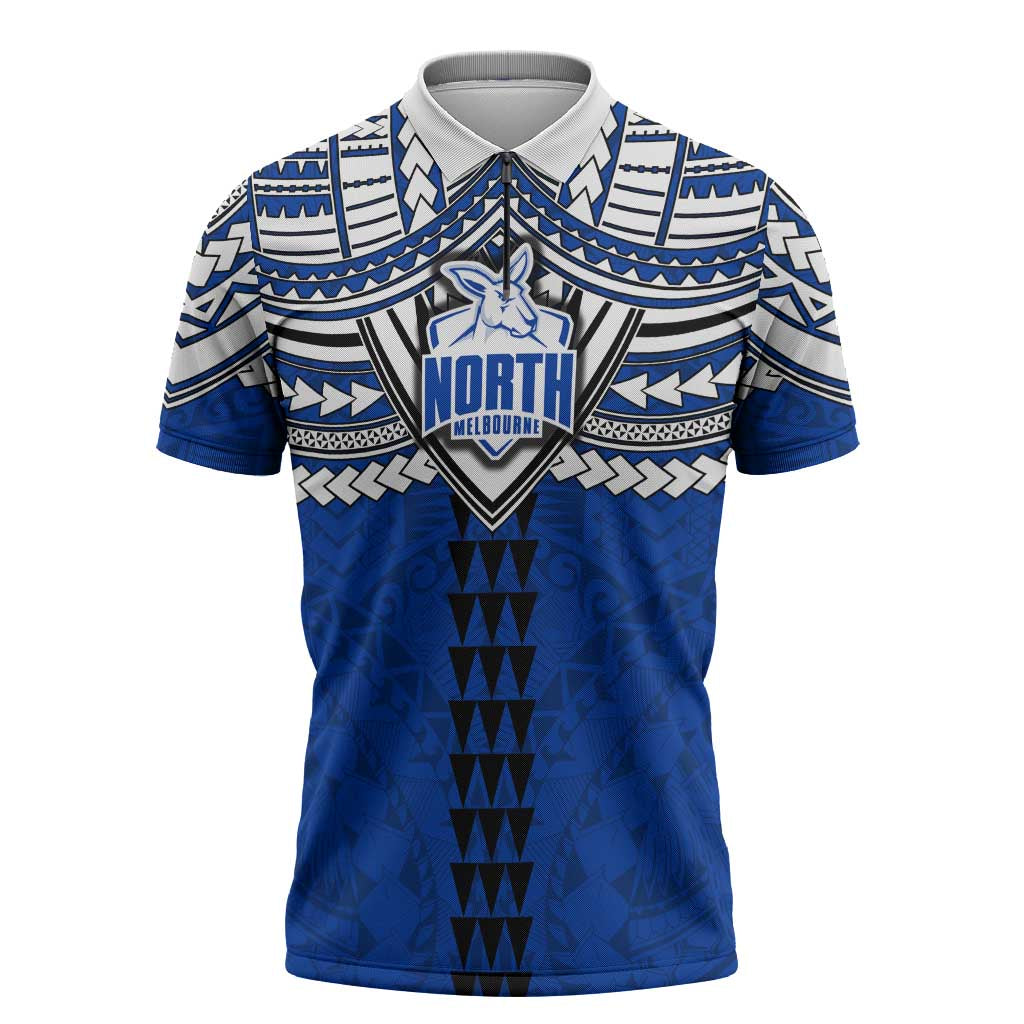 Personalized North Melbourne Kangaroos Zipper Polo Shirt Polynesian Tribal Pattern Heritage Football