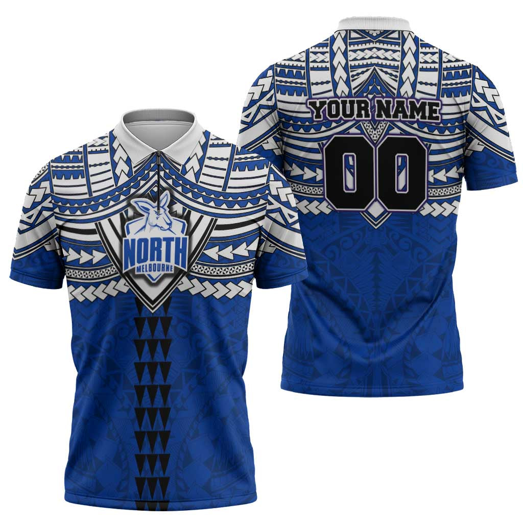 Personalized North Melbourne Kangaroos Zipper Polo Shirt Polynesian Tribal Pattern Heritage Football