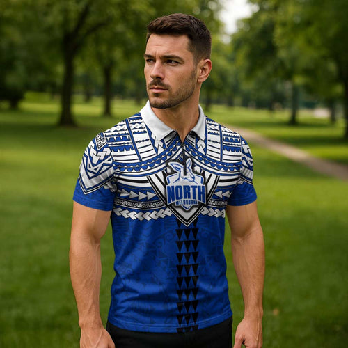 Personalized North Melbourne Kangaroos Zipper Polo Shirt Polynesian Tribal Pattern Heritage Football