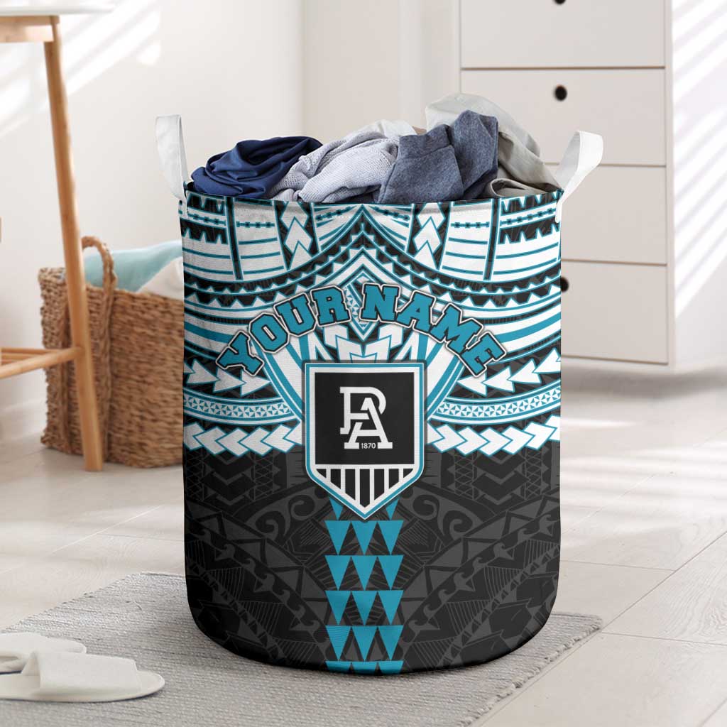 Personalized Port Adelaide Power Laundry Basket Polynesian Tribal Pattern Heritage Football