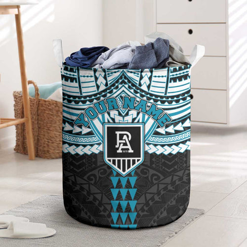 Personalized Port Adelaide Power Laundry Basket Polynesian Tribal Pattern Heritage Football