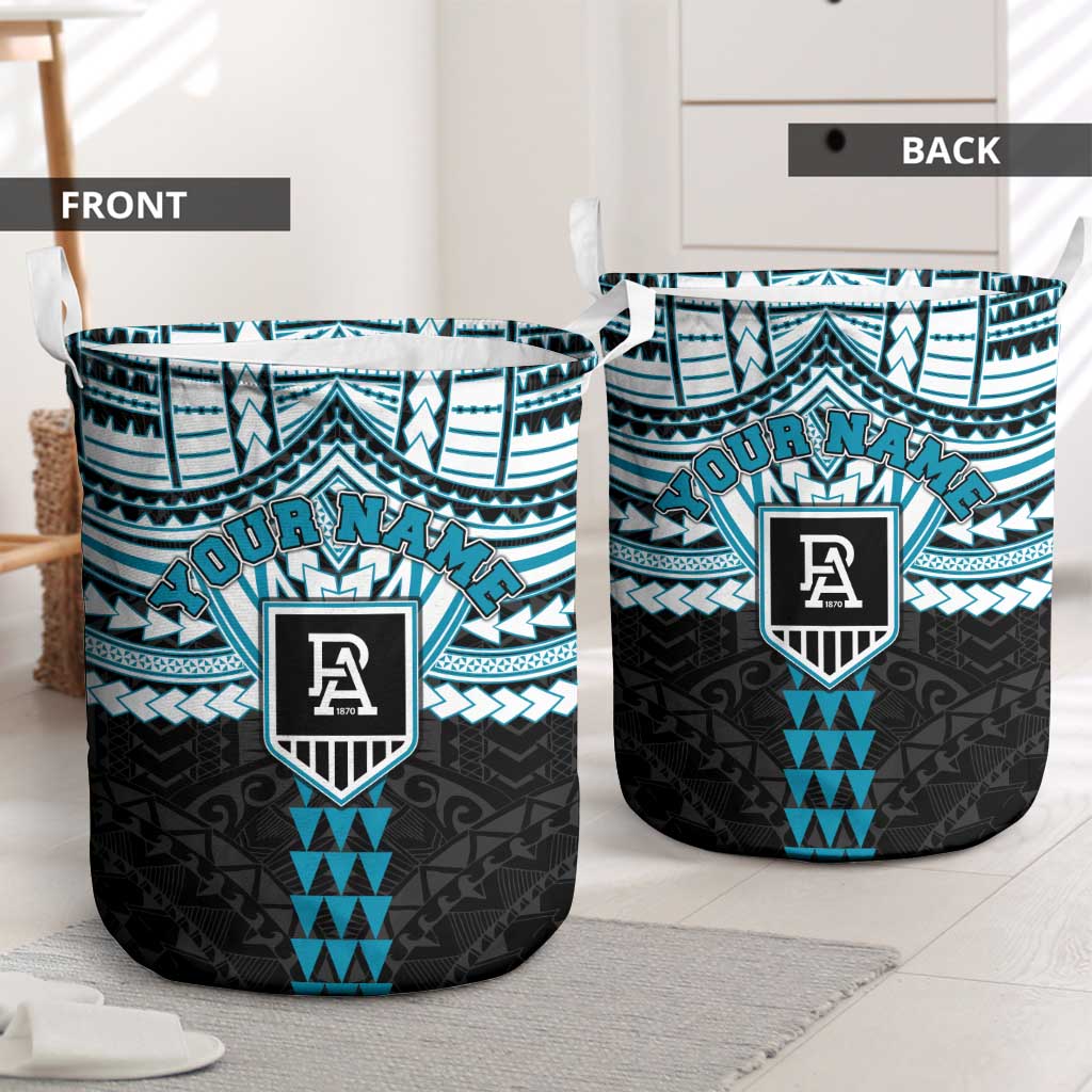 Personalized Port Adelaide Power Laundry Basket Polynesian Tribal Pattern Heritage Football