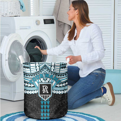Personalized Port Adelaide Power Laundry Basket Polynesian Tribal Pattern Heritage Football