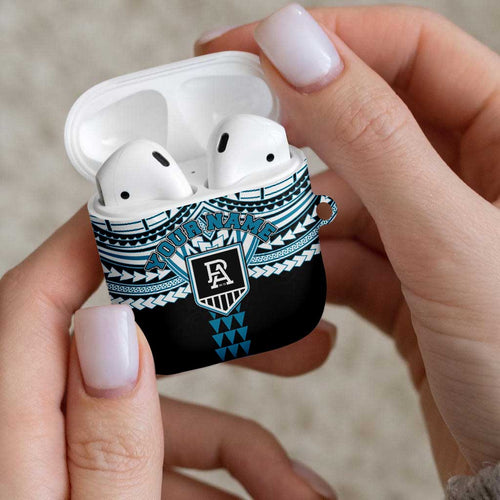 Personalized Port Adelaide Power AirPods Case Polynesian Tribal Pattern Heritage Football