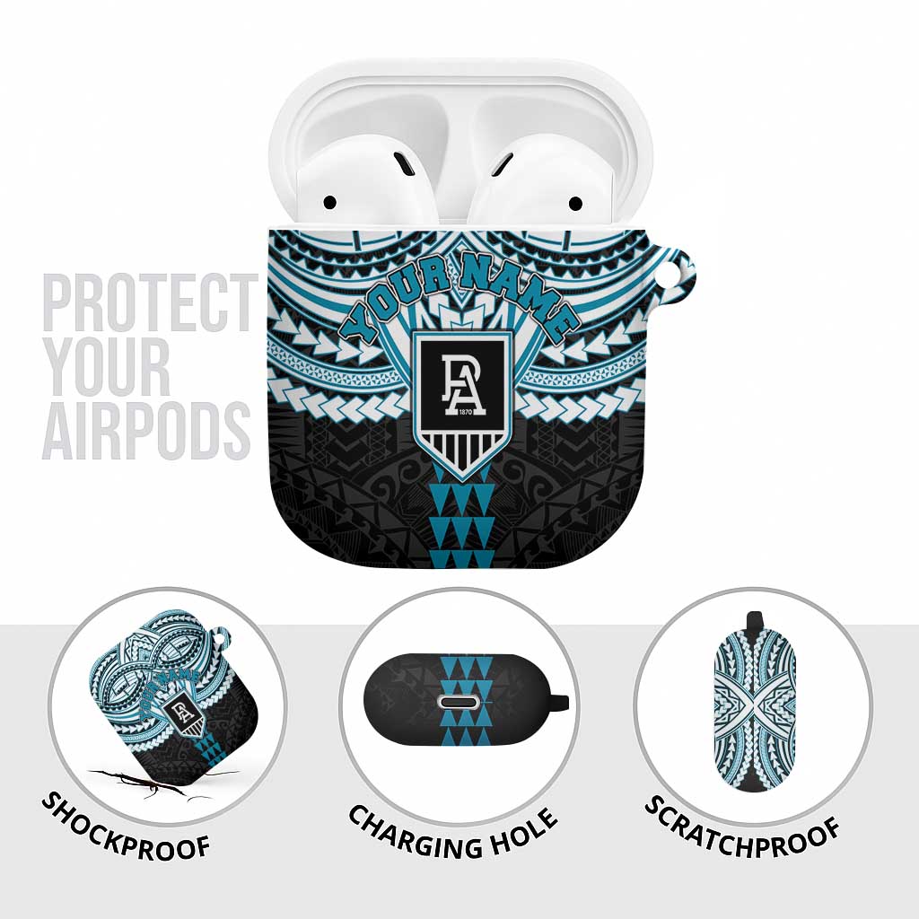 Personalized Port Adelaide Power AirPods Case Polynesian Tribal Pattern Heritage Football