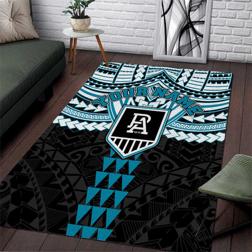 Personalized Port Adelaide Power Area Rug Polynesian Tribal Pattern Heritage Football