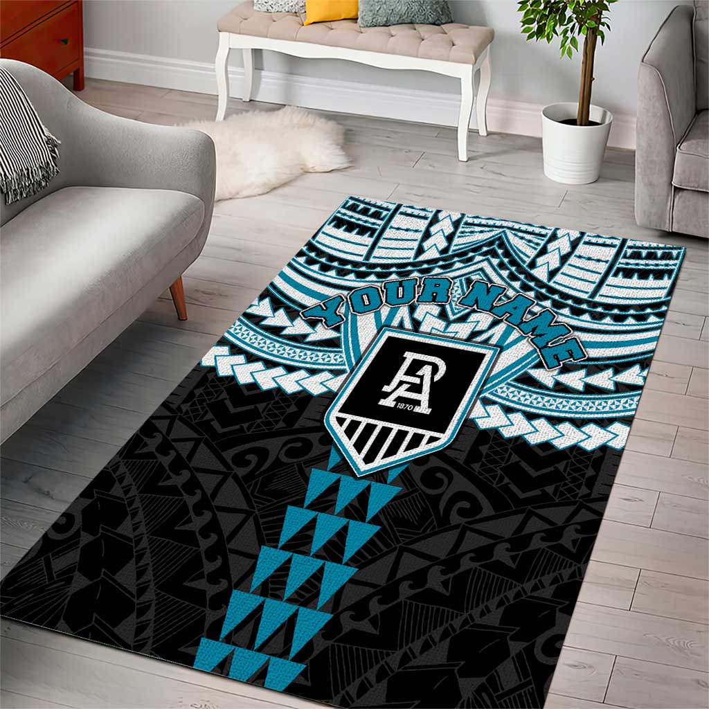 Personalized Port Adelaide Power Area Rug Polynesian Tribal Pattern Heritage Football
