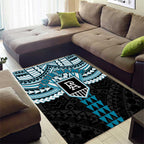 Personalized Port Adelaide Power Area Rug Polynesian Tribal Pattern Heritage Football