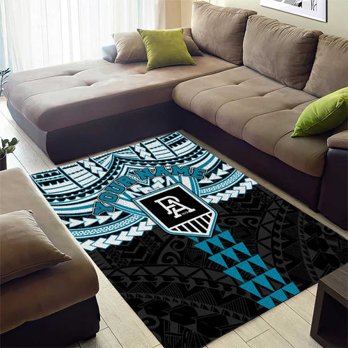 Personalized Port Adelaide Power Area Rug Polynesian Tribal Pattern Heritage Football