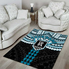 Personalized Port Adelaide Power Area Rug Polynesian Tribal Pattern Heritage Football