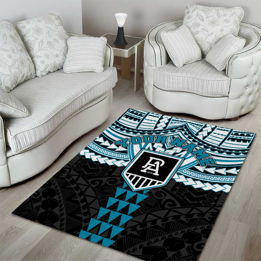 Personalized Port Adelaide Power Area Rug Polynesian Tribal Pattern Heritage Football