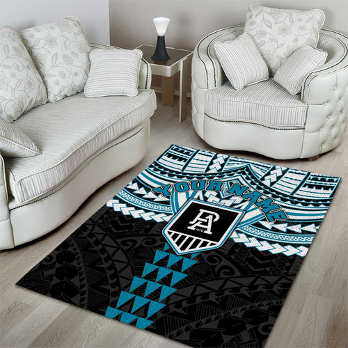 Personalized Port Adelaide Power Area Rug Polynesian Tribal Pattern Heritage Football