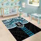 Personalized Port Adelaide Power Area Rug Polynesian Tribal Pattern Heritage Football