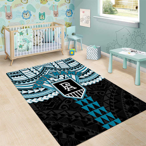 Personalized Port Adelaide Power Area Rug Polynesian Tribal Pattern Heritage Football