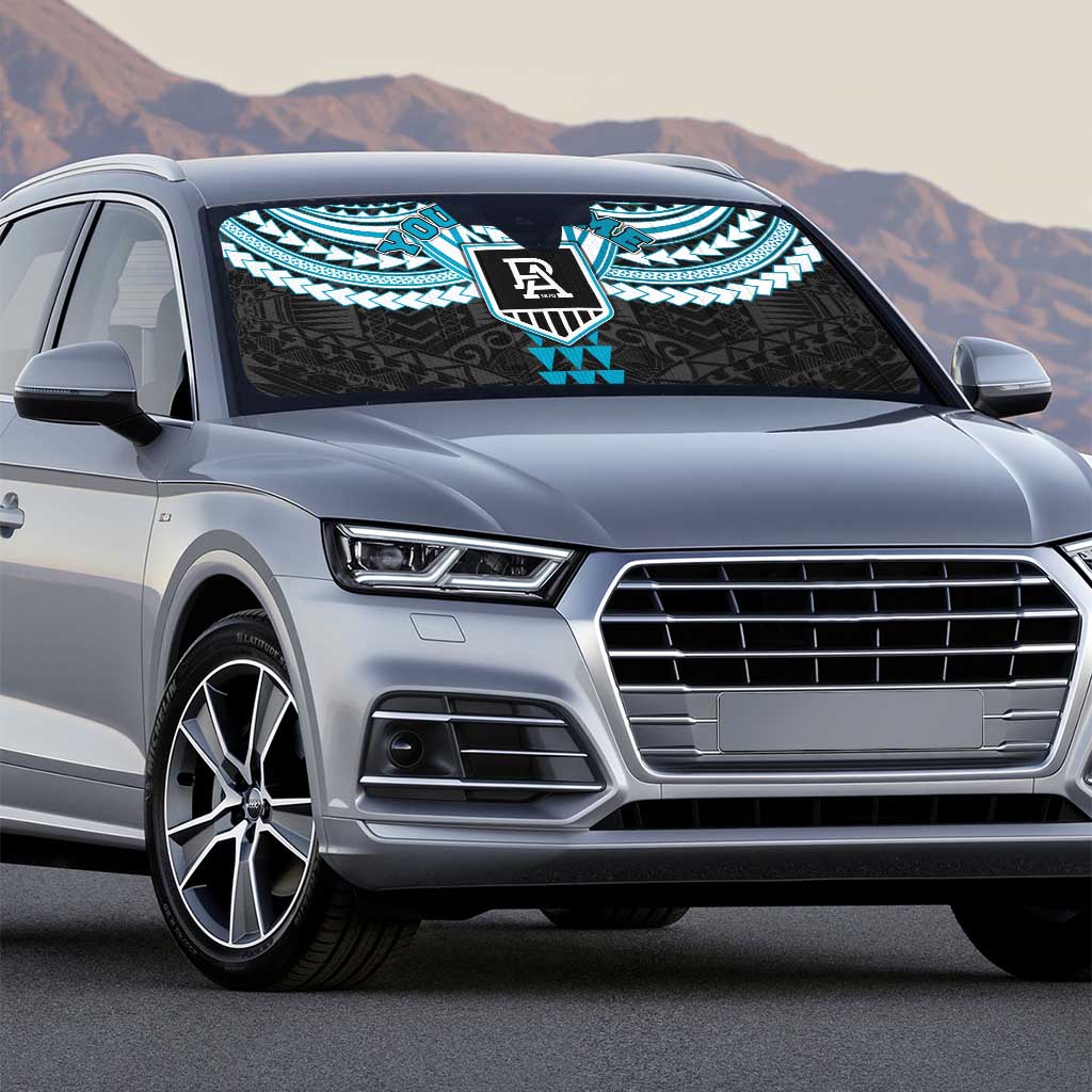 Personalized Port Adelaide Power Auto Sun Shade Polynesian Tribal Pattern Heritage Football