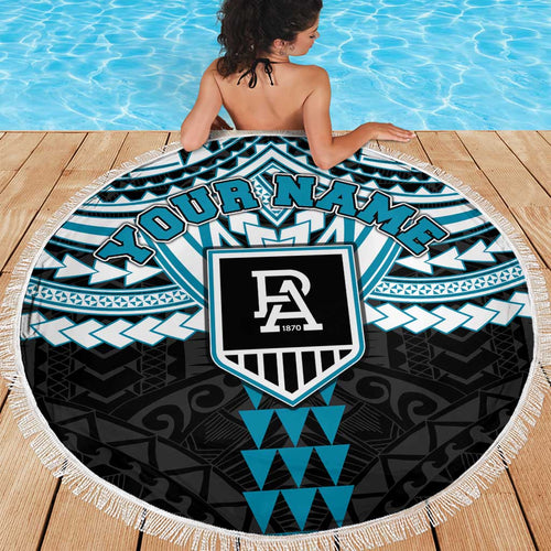Personalized Port Adelaide Power Beach Blanket Polynesian Tribal Pattern Heritage Football