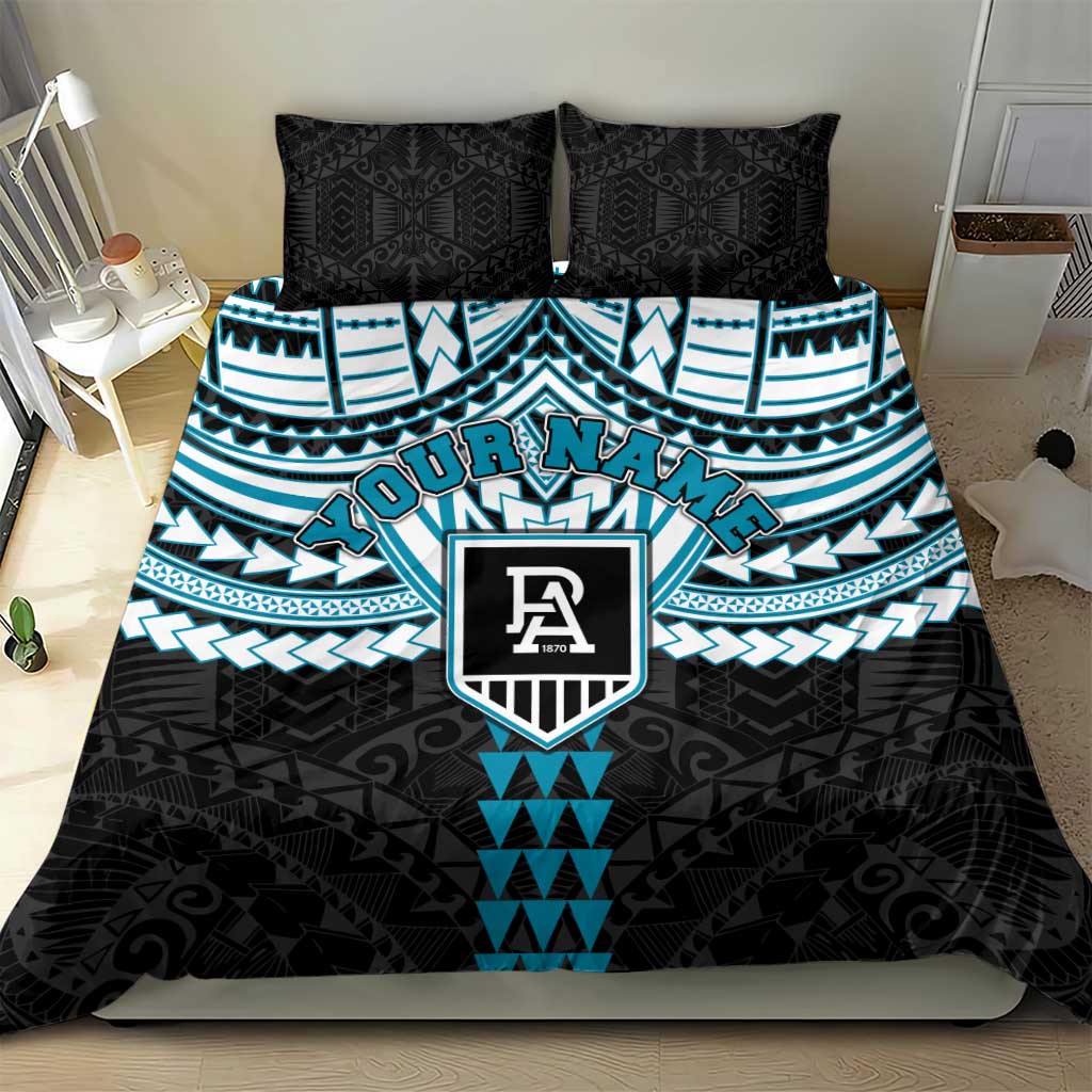 Personalized Port Adelaide Power Bedding Set Polynesian Tribal Pattern Heritage Football