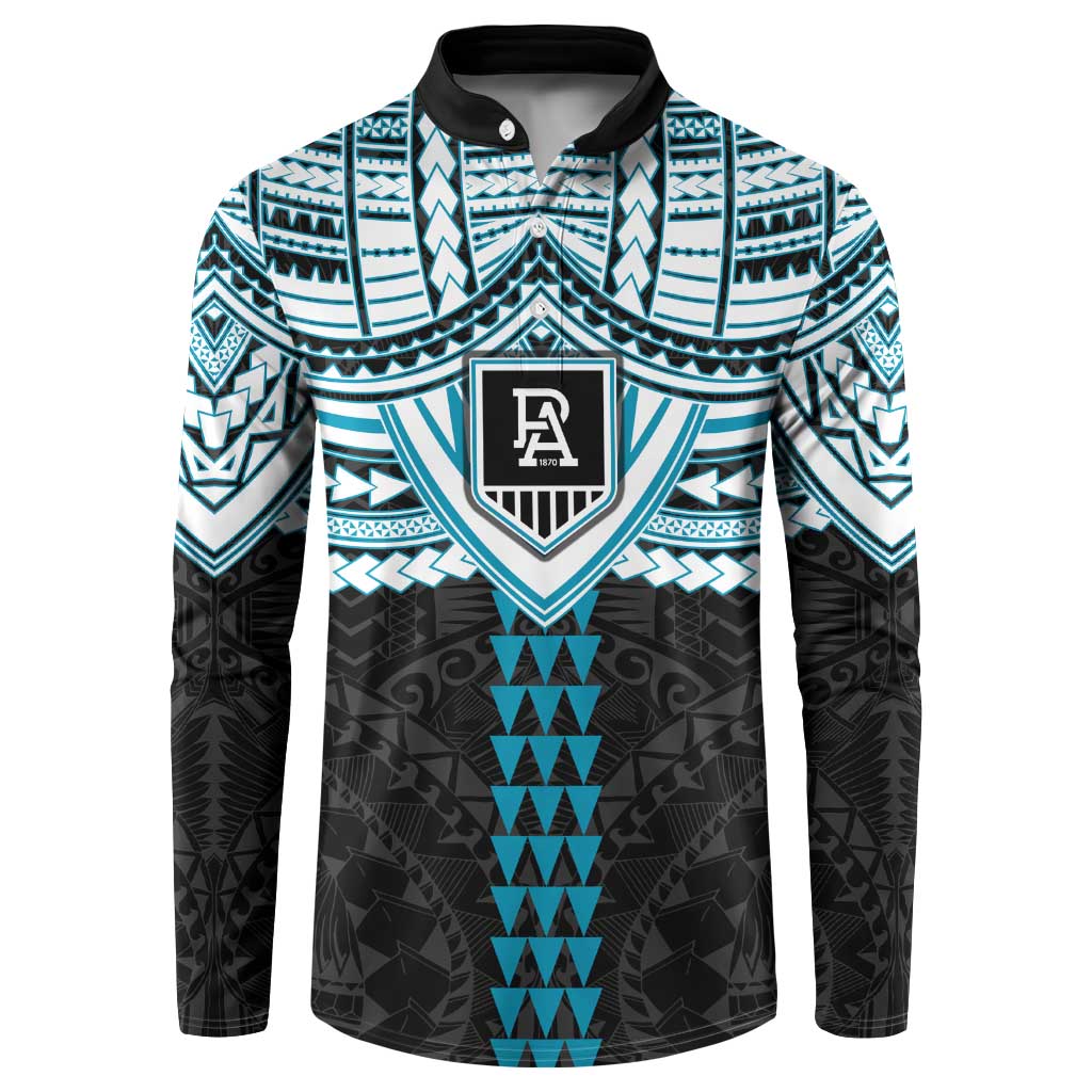 Personalized Port Adelaide Power Button Sweatshirt Polynesian Tribal Pattern Heritage Football