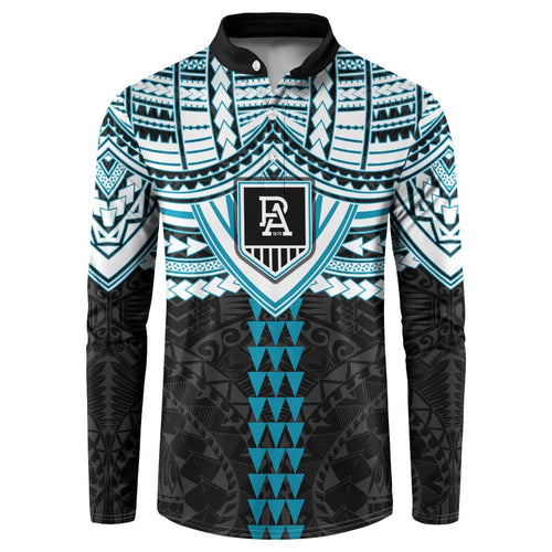 Personalized Port Adelaide Power Button Sweatshirt Polynesian Tribal Pattern Heritage Football