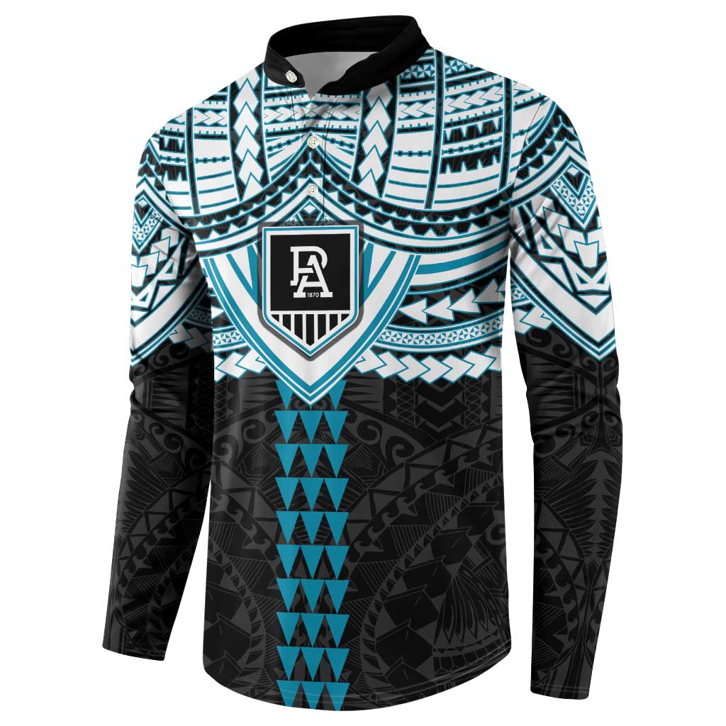 Personalized Port Adelaide Power Button Sweatshirt Polynesian Tribal Pattern Heritage Football