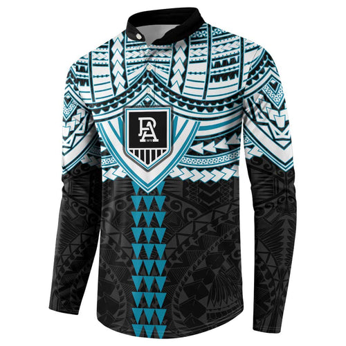 Personalized Port Adelaide Power Button Sweatshirt Polynesian Tribal Pattern Heritage Football