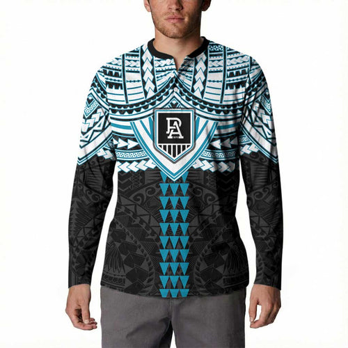 Personalized Port Adelaide Power Button Sweatshirt Polynesian Tribal Pattern Heritage Football