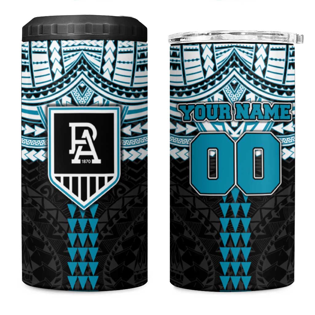 Personalized Port Adelaide Power 4 in 1 Can Cooler Tumbler Polynesian Tribal Pattern Heritage Football