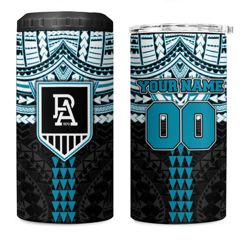 Personalized Port Adelaide Power 4 in 1 Can Cooler Tumbler Polynesian Tribal Pattern Heritage Football
