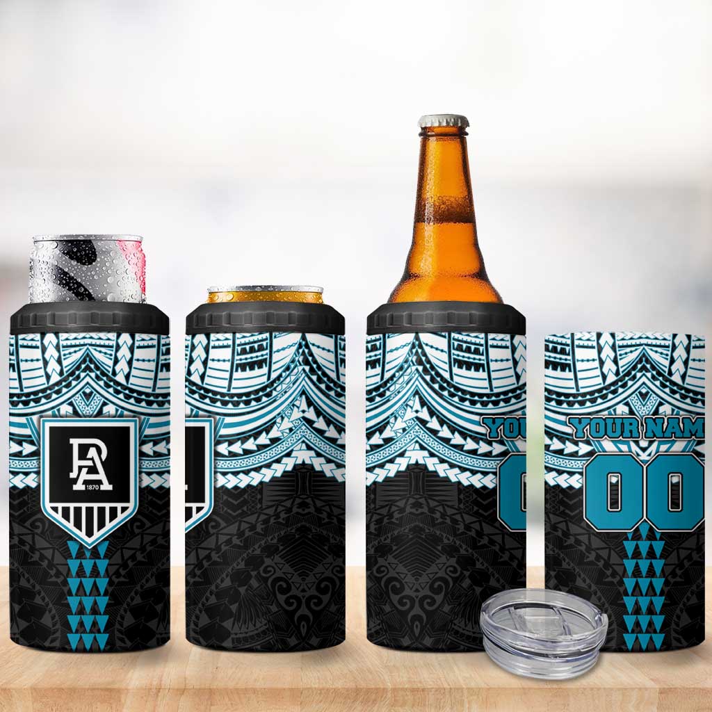 Personalized Port Adelaide Power 4 in 1 Can Cooler Tumbler Polynesian Tribal Pattern Heritage Football