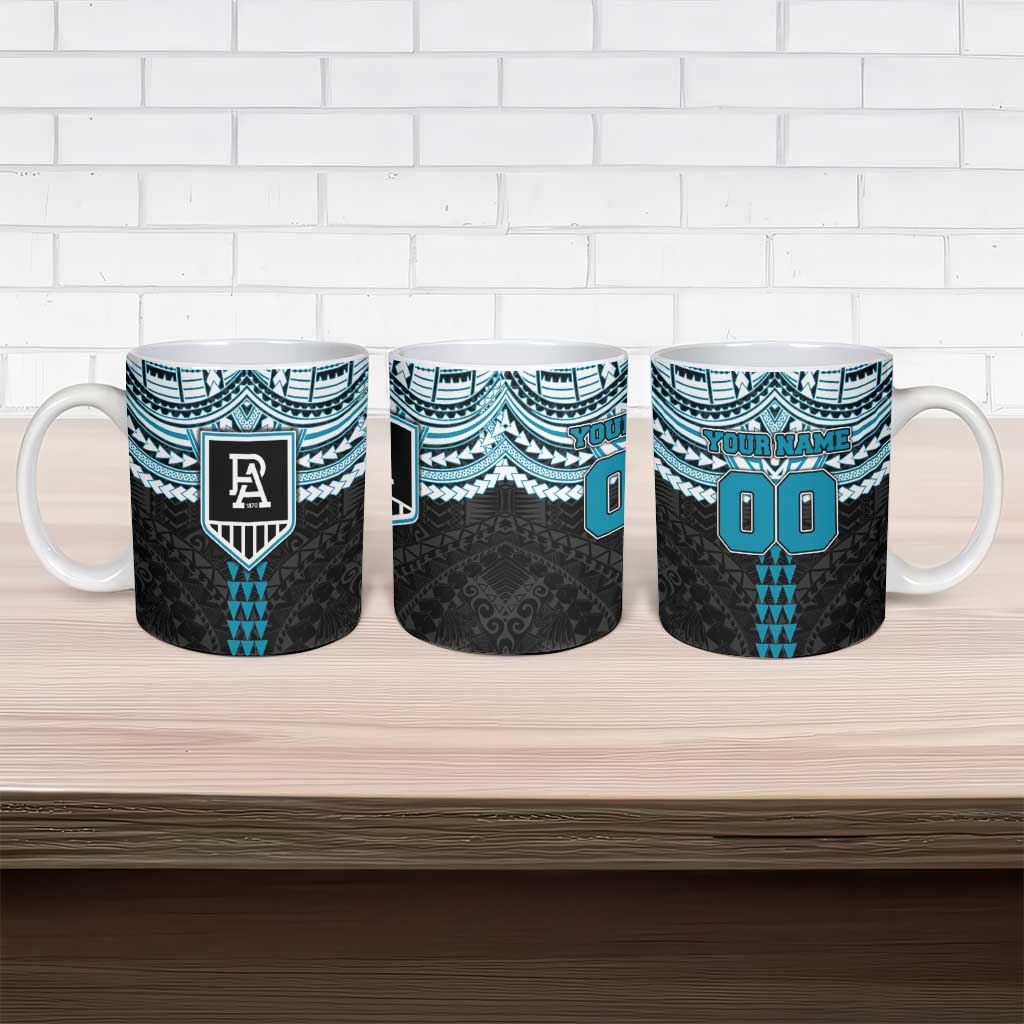 Personalized Port Adelaide Power Ceramic Mug Polynesian Tribal Pattern Heritage Football