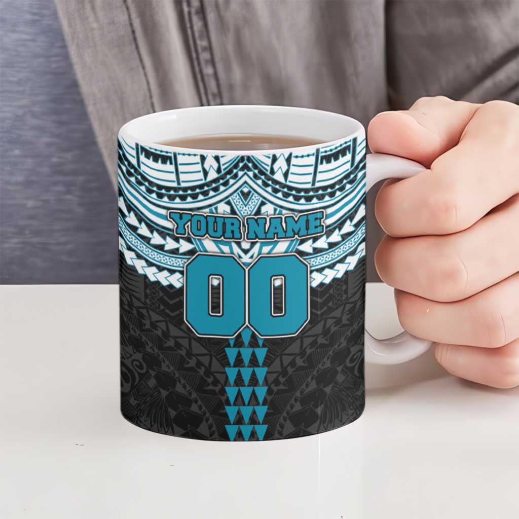 Personalized Port Adelaide Power Ceramic Mug Polynesian Tribal Pattern Heritage Football