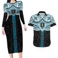 Personalized Port Adelaide Power Couples Matching Long Sleeve Bodycon Dress and Hawaiian Shirt Polynesian Tribal Pattern Heritage Football