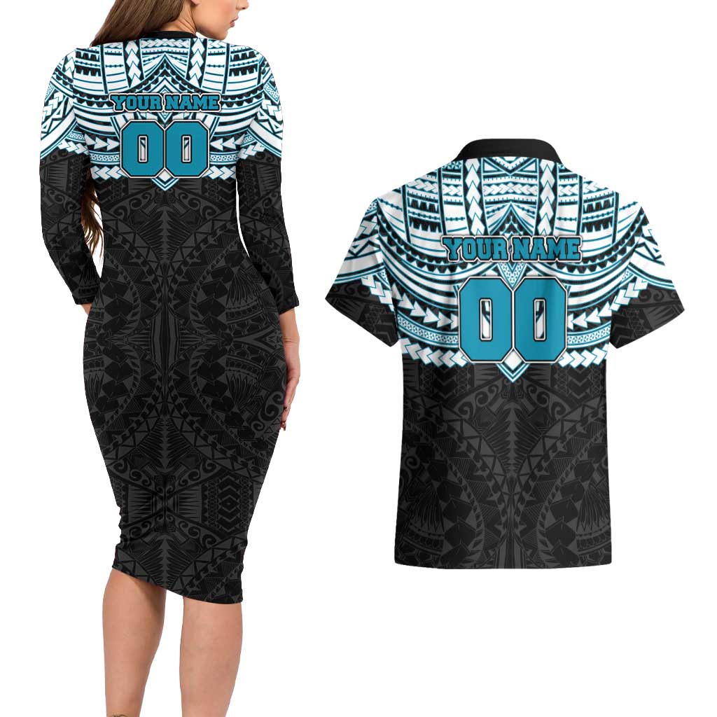 Personalized Port Adelaide Power Couples Matching Long Sleeve Bodycon Dress and Hawaiian Shirt Polynesian Tribal Pattern Heritage Football
