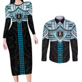 Personalized Port Adelaide Power Couples Matching Long Sleeve Bodycon Dress and Long Sleeve Button Shirt Polynesian Tribal Pattern Heritage Football