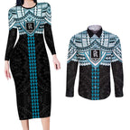 Personalized Port Adelaide Power Couples Matching Long Sleeve Bodycon Dress and Long Sleeve Button Shirt Polynesian Tribal Pattern Heritage Football