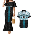 Personalized Port Adelaide Power Couples Matching Mermaid Dress and Hawaiian Shirt Polynesian Tribal Pattern Heritage Football