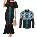 Personalized Port Adelaide Power Couples Matching Mermaid Dress and Long Sleeve Button Shirt Polynesian Tribal Pattern Heritage Football